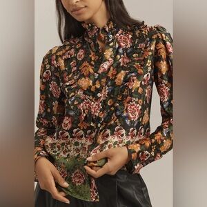 MILLIE Jolie Secret Garden Floral Ruffle Blouse M Tuckernuck Poetcore Academia